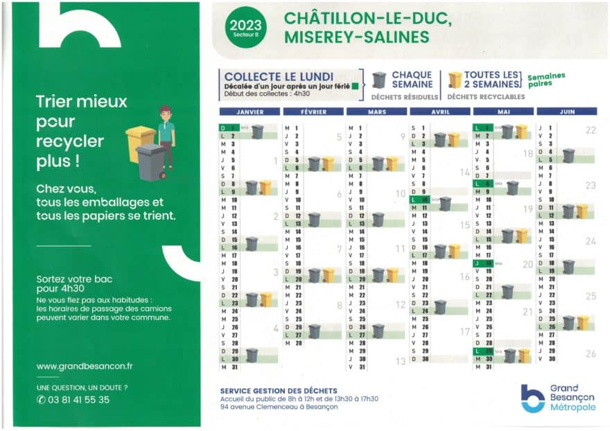 Calendrier collectes des ordures ménagères Mairie de Châtillon le Duc